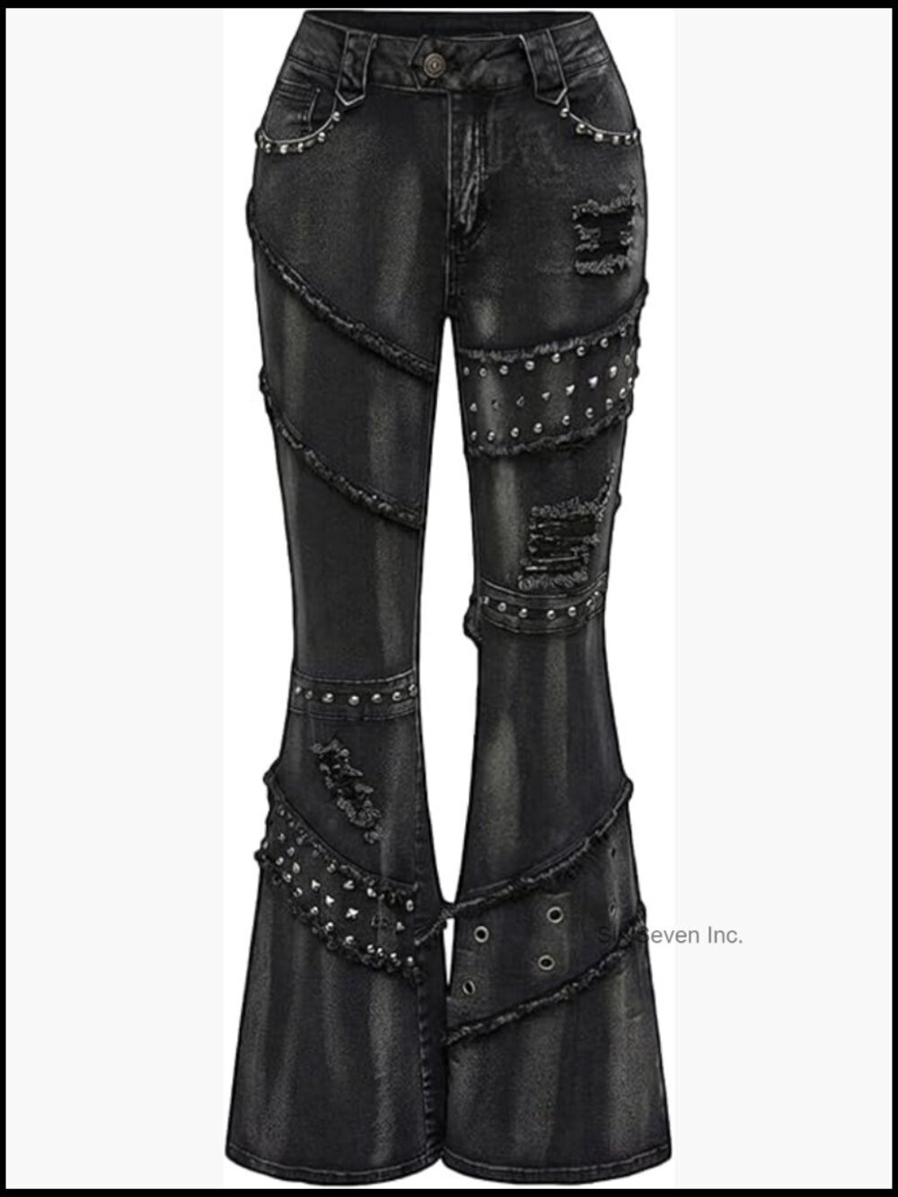 Y2K Rivet Flare Jeans Grunge Punk Ripped Bell Bottom Denim Pants